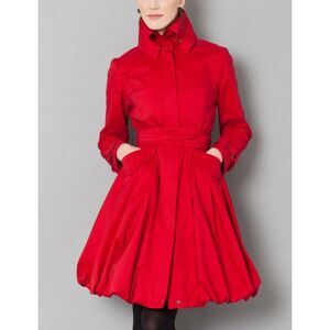 Samuel Dong | Classic Red Bubble Balloon Dress Coat | Sz S
